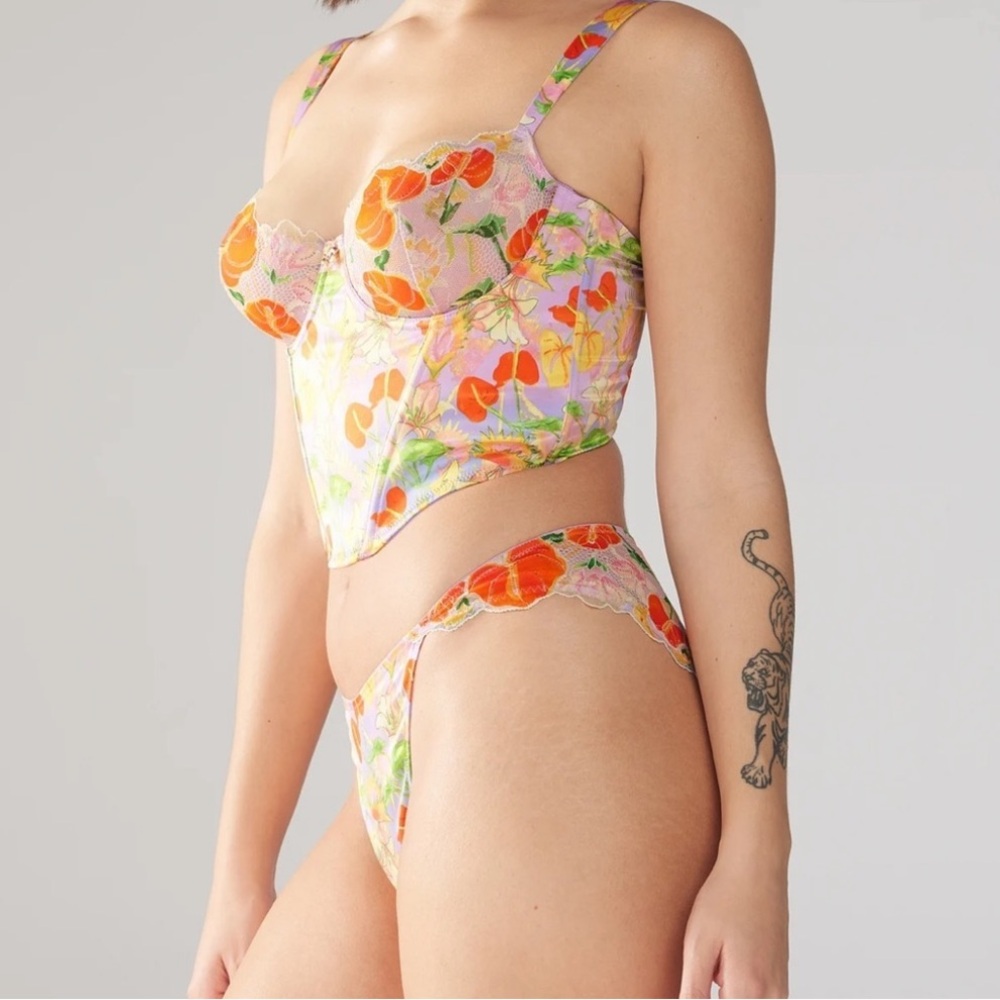 Savage X Fenty Purple Prism Mutha Nature Satin Unlined Demi Bra Cheeky Panty Set - Picture 7 of 12